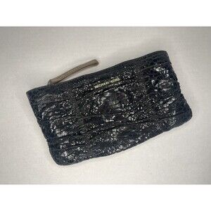 Michael Kors Black Snakeskin Faux Leather Wristlet Handbag Purse Small Bag